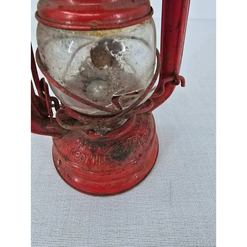 Vintage Winged Wheel No 350 Red Kerosene Lantern Made in Japan Oil Lamp Repair